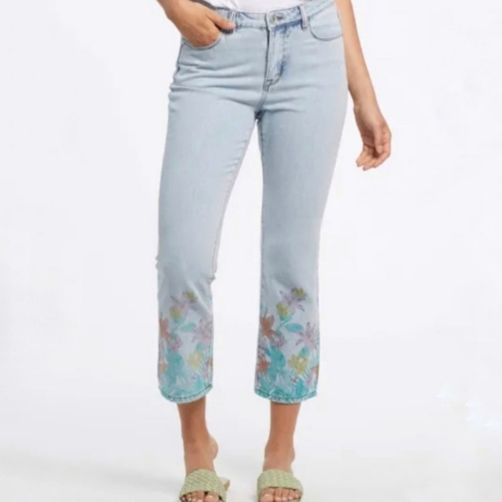 Tribal Audrey Mid-Rise Printed Straight Cropped Jeans SZ 4